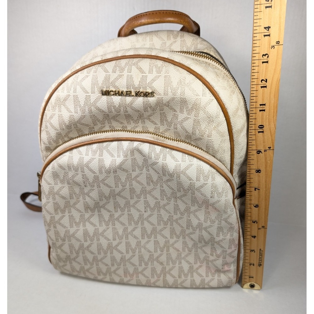 Michael Kors Backpack READ Signature Leather White Cream Beige - Picture 2 of 16